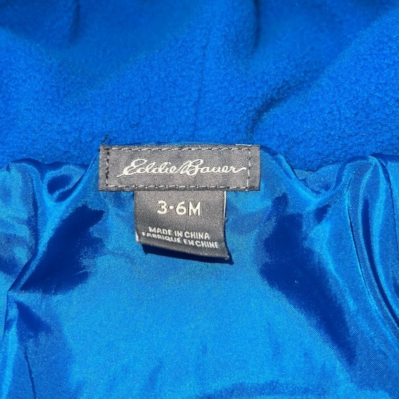 Eddie Bauer Baby Bunting Suit 3–6M Navy Blue Fleece Lined Hooded GUC - Picture 9 of 11